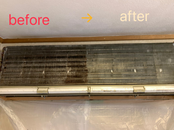 港南区 野庭町 で年代モノのエアコンクリーニング